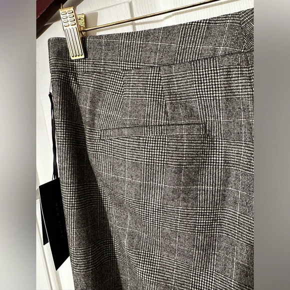 WORTH New York NWT WOOL Stretch Plaid Pants 8 BLACK CREAM HOUSTON Straight Leg - Picture 8 of 14